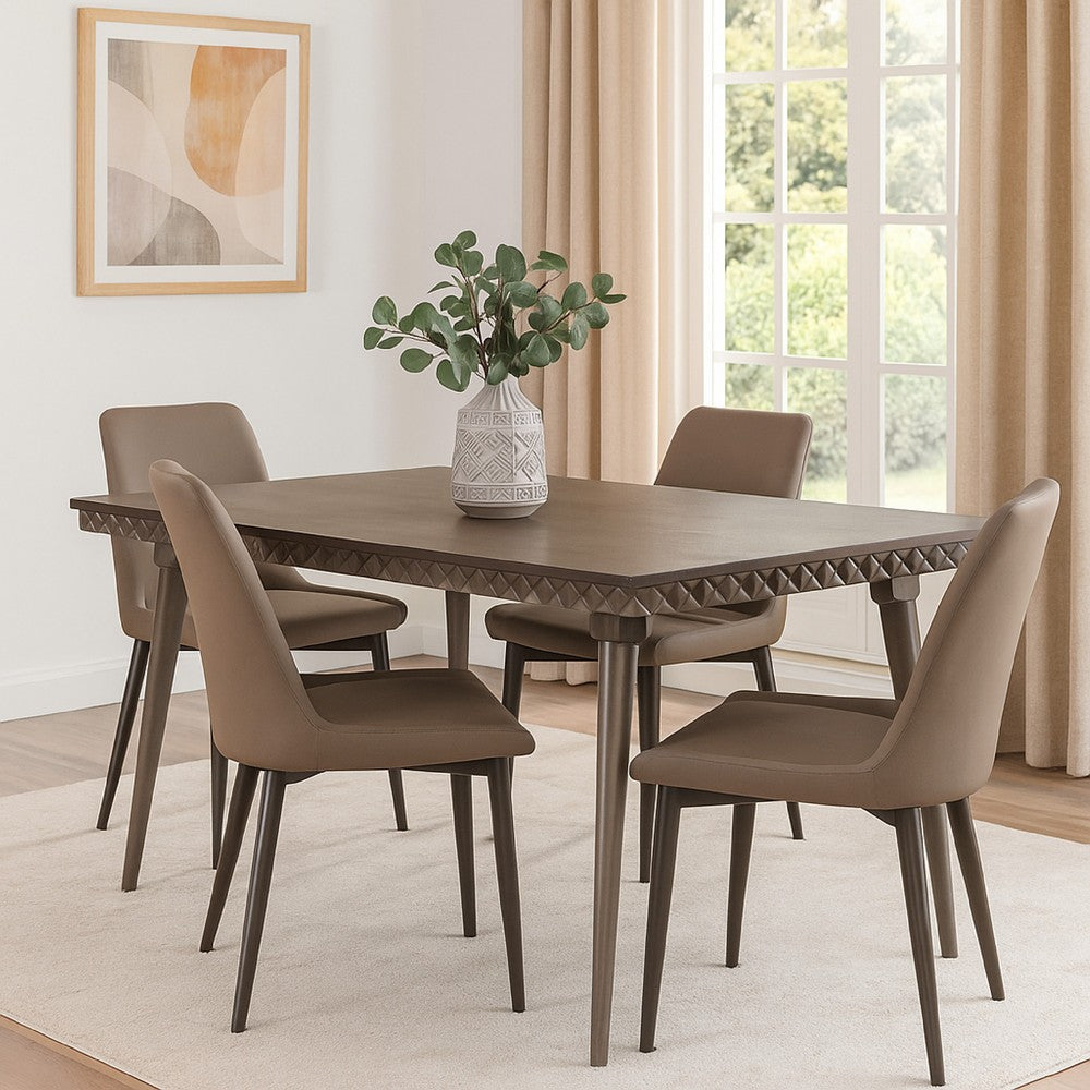 Benjara Nolan Dining Table, Dark Brown Hardwood, Rectangular 59 Inch Top
