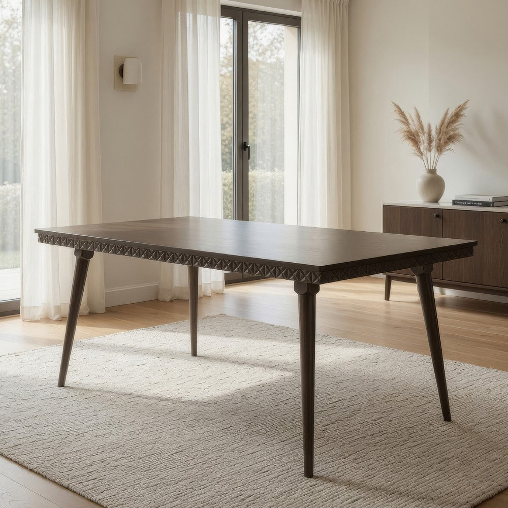 Benjara Nolan Dining Table, Dark Brown Hardwood, Rectangular 59 Inch Top