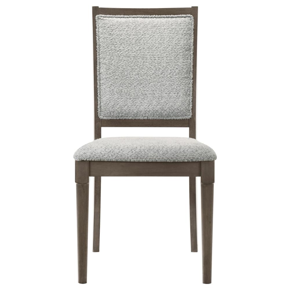 Benjara Nolan Dining Chair Set of 2, Gray Fabric, Dark Brown Hardwood Frame
