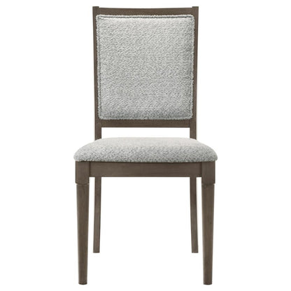 Benjara Nolan Dining Chair Set of 2, Gray Fabric, Dark Brown Hardwood Frame