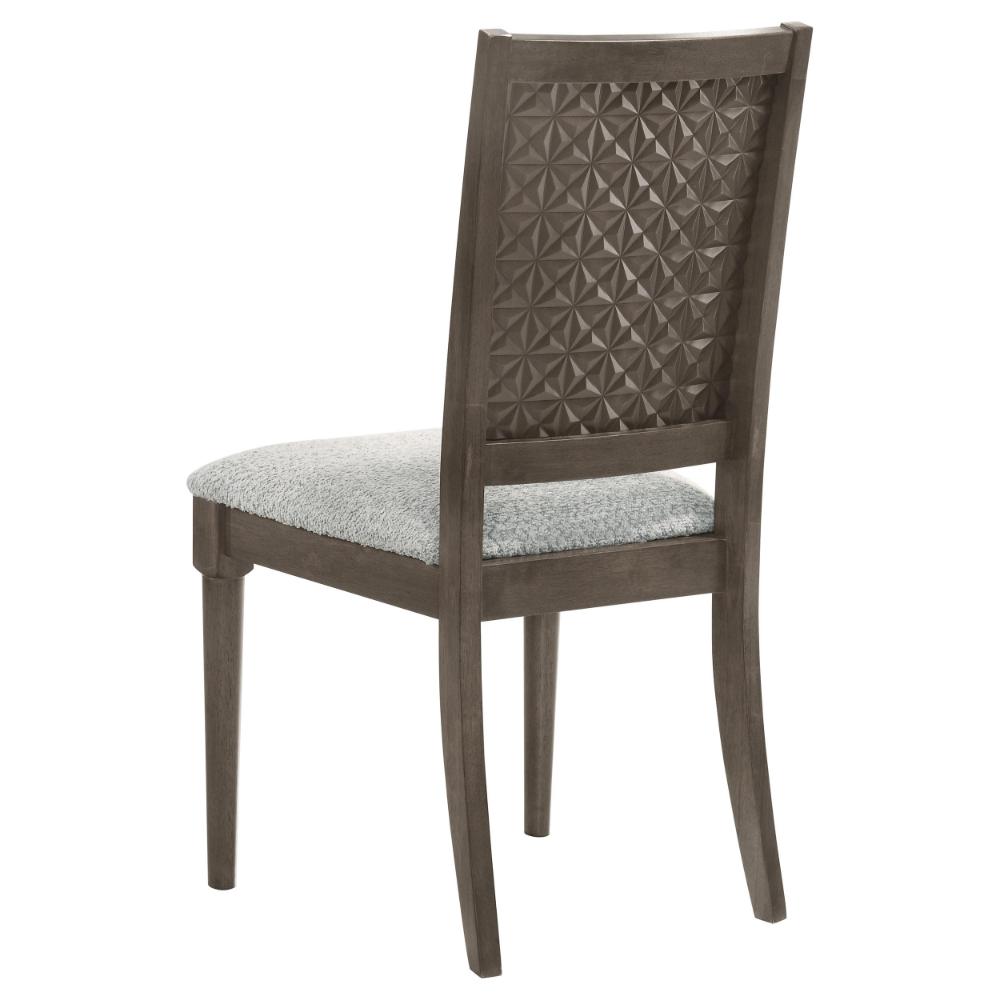 Benjara Nolan Dining Chair Set of 2, Gray Fabric, Dark Brown Hardwood Frame