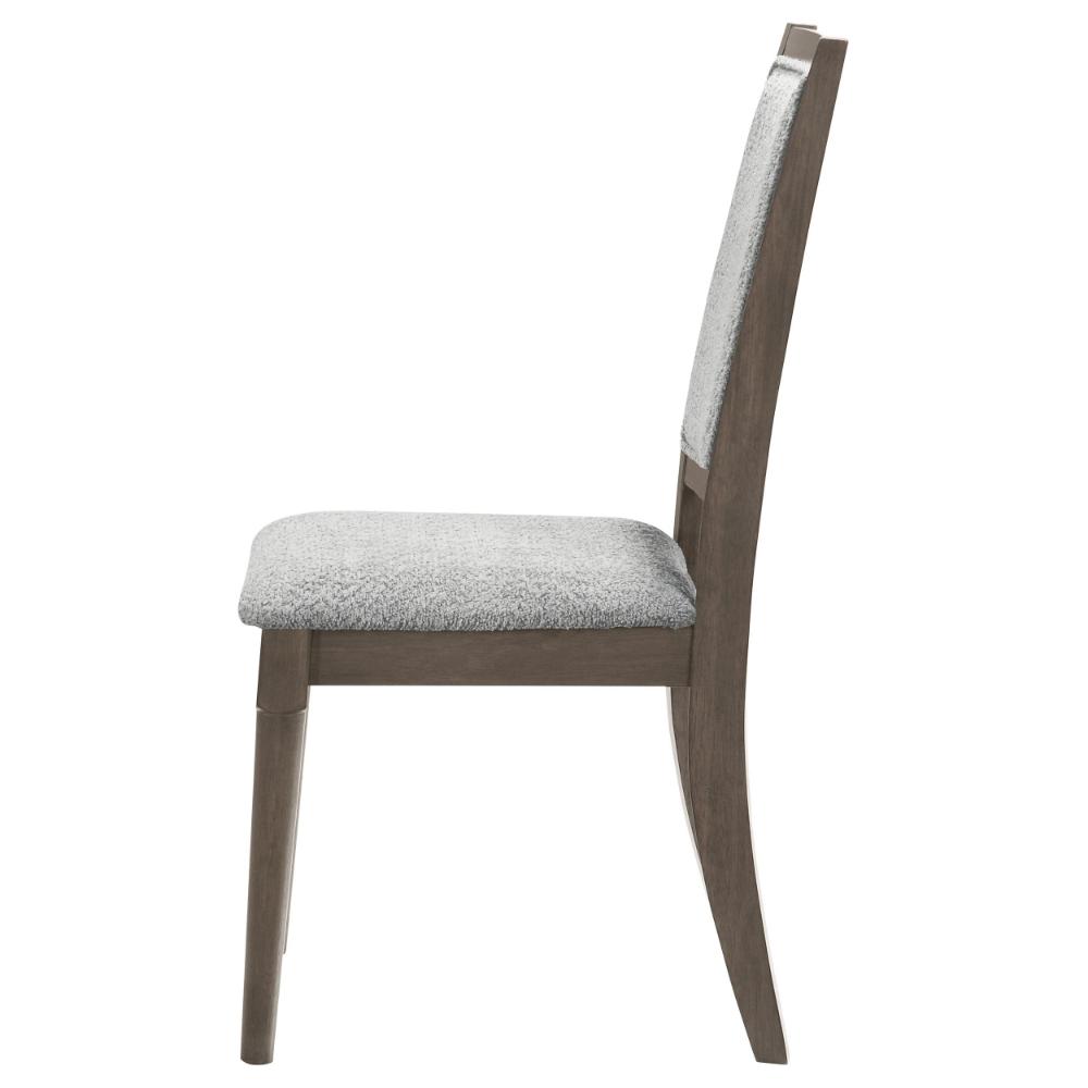Benjara Nolan Dining Chair Set of 2, Gray Fabric, Dark Brown Hardwood Frame