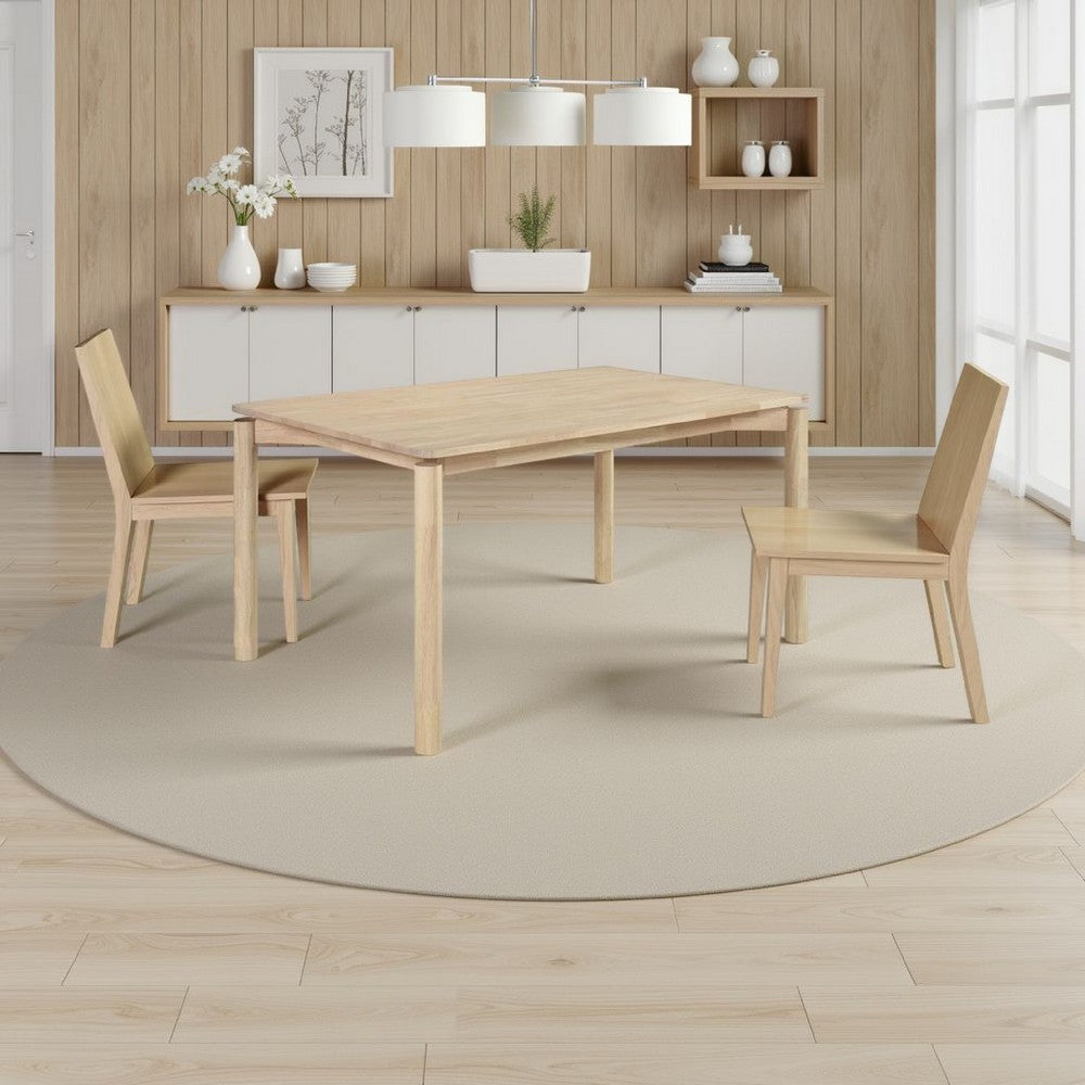 Benjara Rida Dining Table, White Washed Hardwood, Rectangular 59 Inch Top