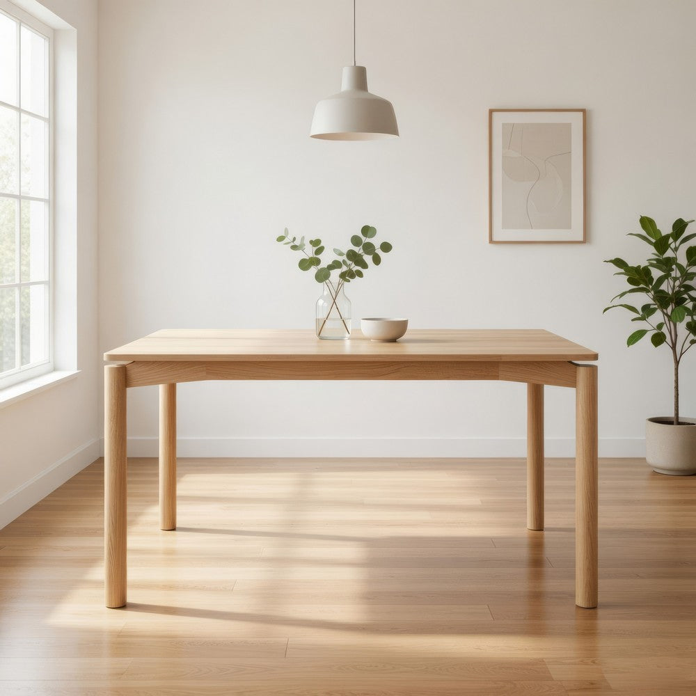 Benjara Rida Dining Table, White Washed Hardwood, Rectangular 59 Inch Top