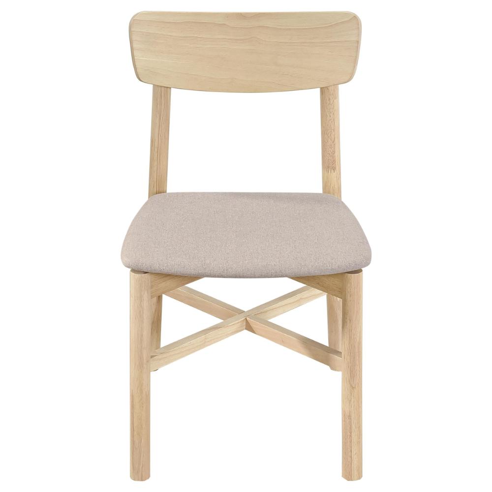 Benjara Rida Dining Side Chair Set of 2, Gray Fabric, White Washed Hardwood