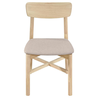 Benjara Rida Dining Side Chair Set of 2, Gray Fabric, White Washed Hardwood