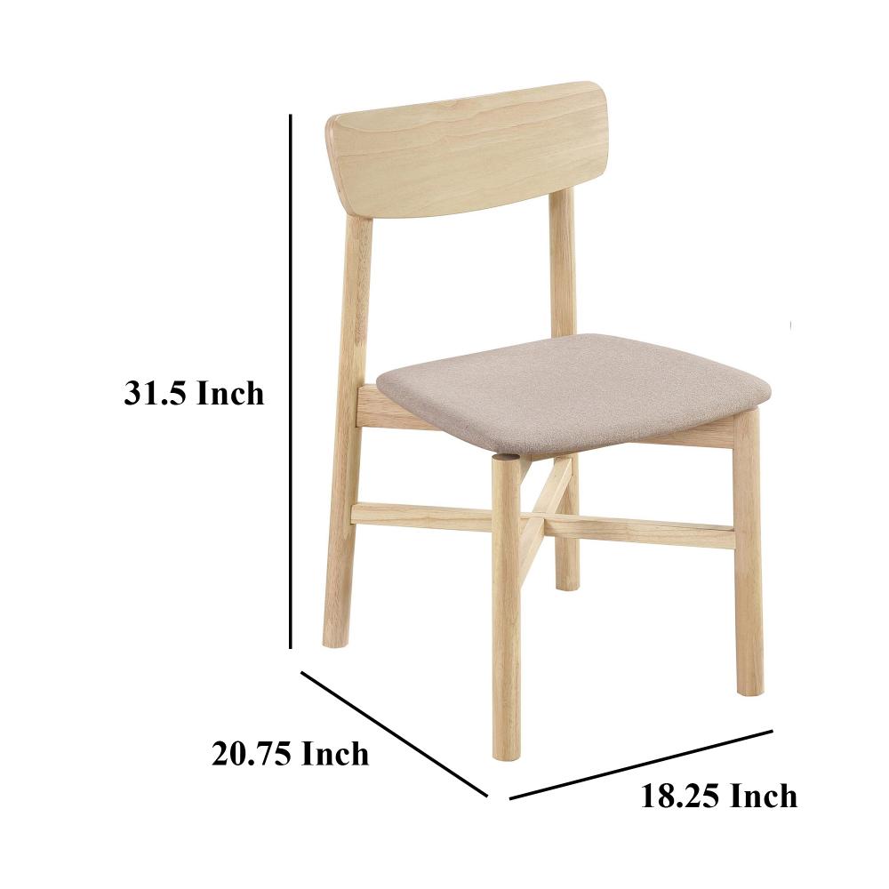Benjara Rida Dining Side Chair Set of 2, Gray Fabric, White Washed Hardwood