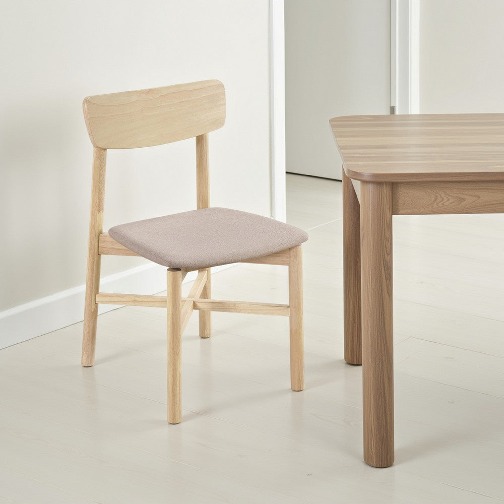 Benjara Rida Dining Side Chair Set of 2, Gray Fabric, White Washed Hardwood