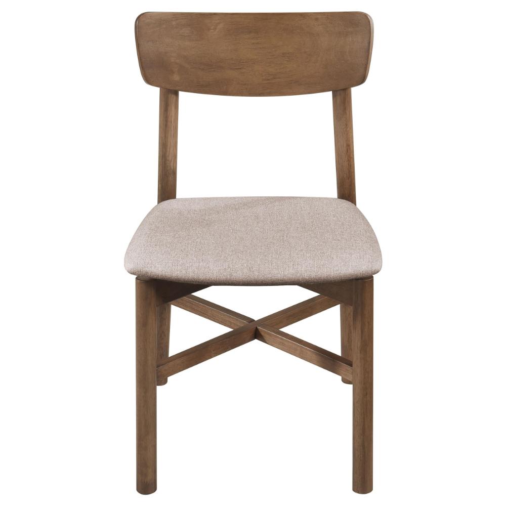 Benjara Rida Accent Dining Chair Set of 2, Gray Fabric, Dark Brown Hardwood