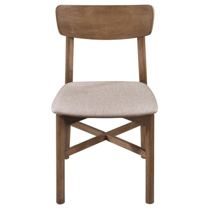 Benjara Rida Accent Dining Chair Set of 2, Gray Fabric, Dark Brown Hardwood