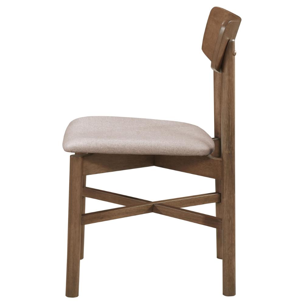 Benjara Rida Accent Dining Chair Set of 2, Gray Fabric, Dark Brown Hardwood