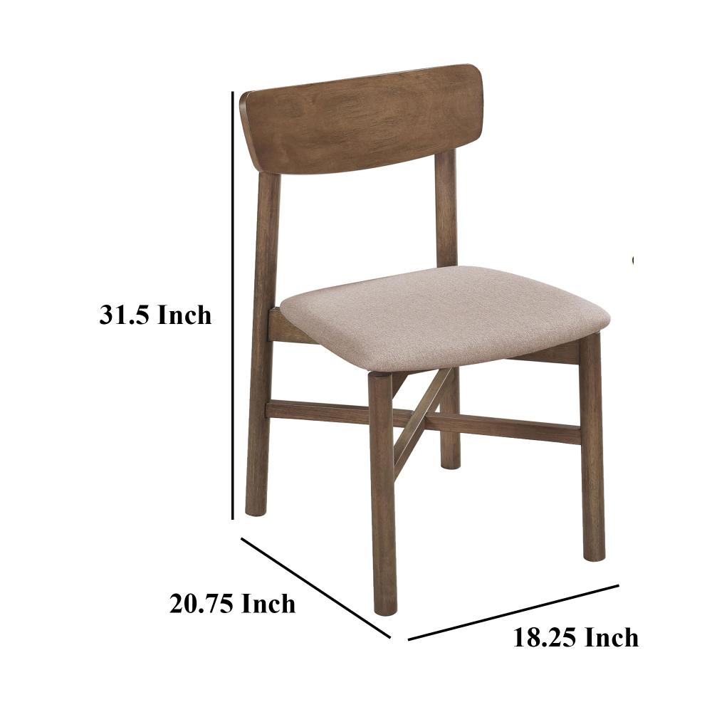 Benjara Rida Accent Dining Chair Set of 2, Gray Fabric, Dark Brown Hardwood