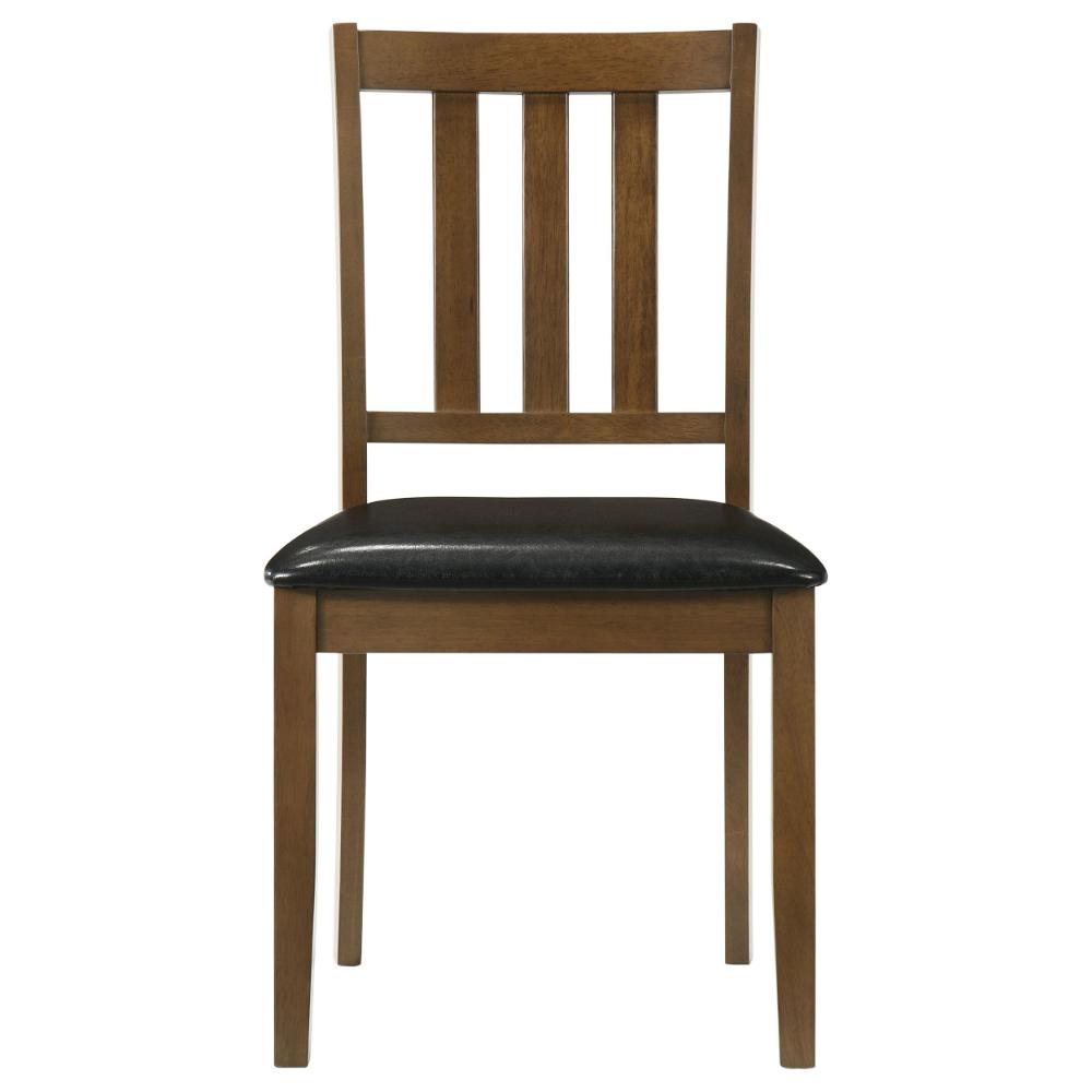 Benjara Panos 5pc Dining Table Set with 4 Chairs, Brown, Black Faux Leather