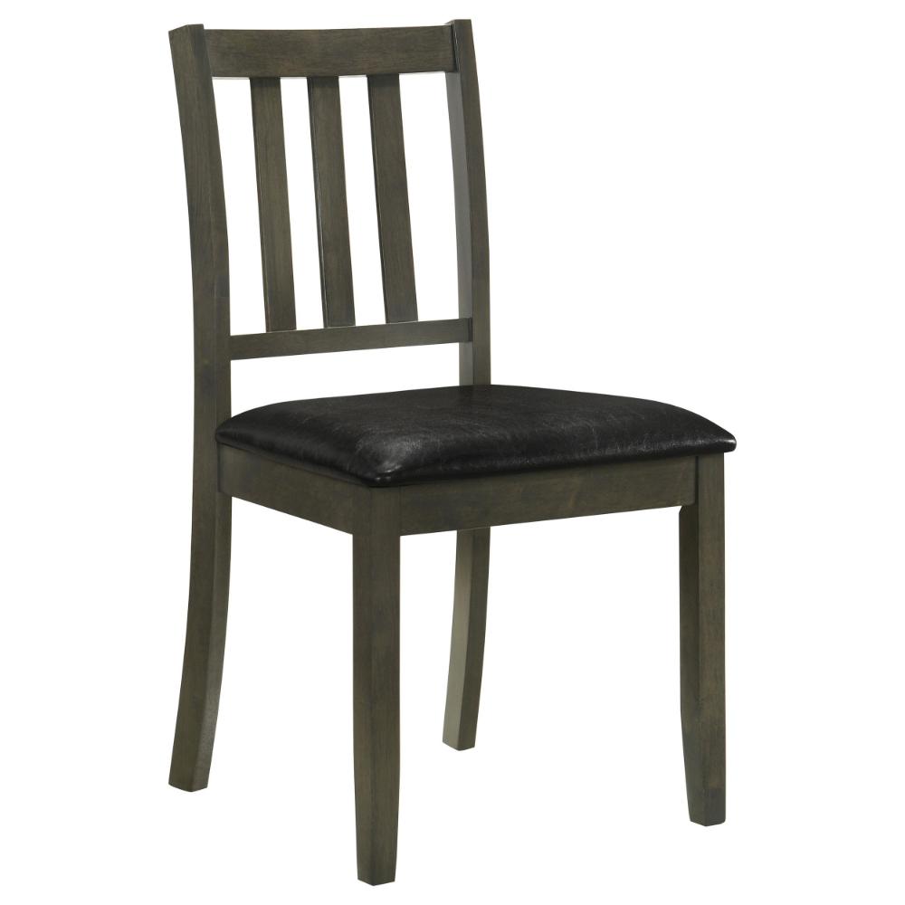 Benjara Panos 5pc Dining Table Set with 4 Chairs, Gray, Black Faux Leather