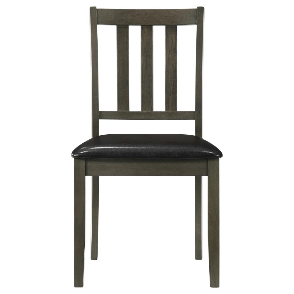 Benjara Panos 5pc Dining Table Set with 4 Chairs, Gray, Black Faux Leather
