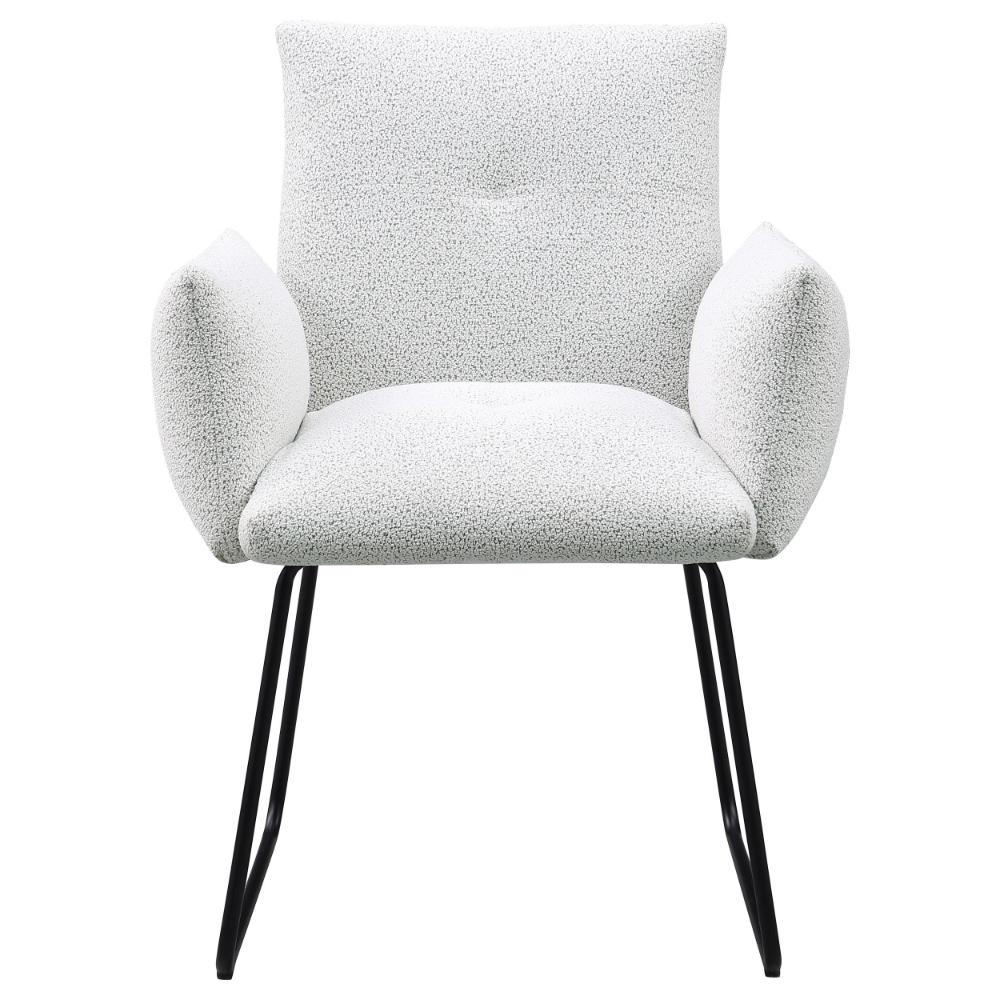 Benjara Acko Dining Chair Set of 2, Light Gray Fabric, Black Metal Frame