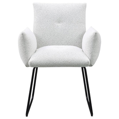 Benjara Acko Dining Chair Set of 2, Light Gray Fabric, Black Metal Frame