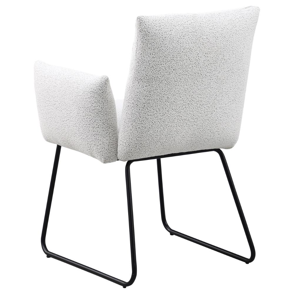 Benjara Acko Dining Chair Set of 2, Light Gray Fabric, Black Metal Frame