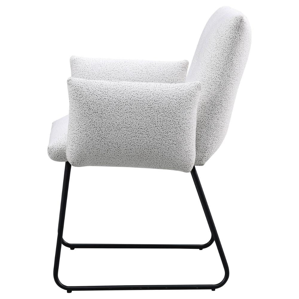 Benjara Acko Dining Chair Set of 2, Light Gray Fabric, Black Metal Frame