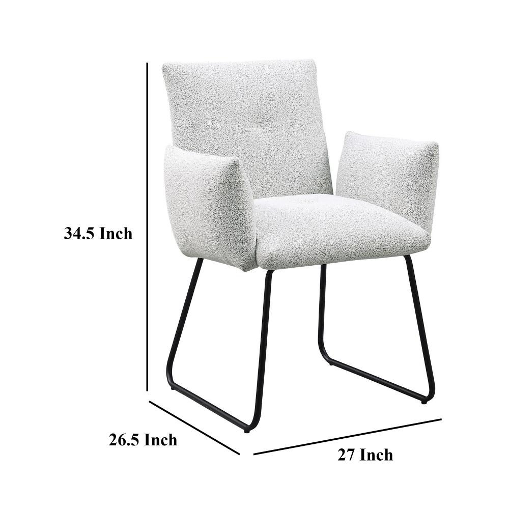 Benjara Acko Dining Chair Set of 2, Light Gray Fabric, Black Metal Frame