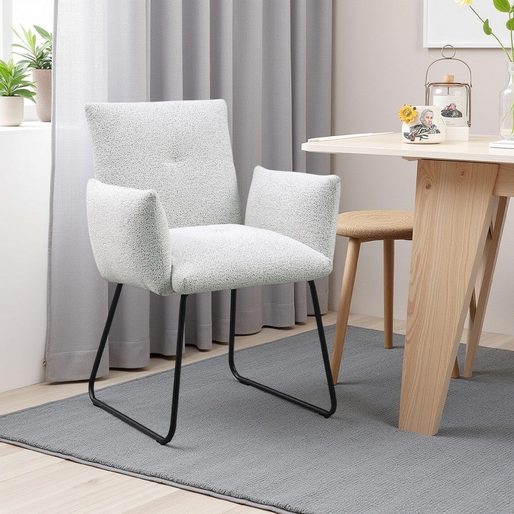 Benjara Acko Dining Chair Set of 2, Light Gray Fabric, Black Metal Frame