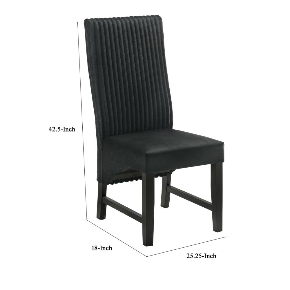 Benjara Ranna Dining Chair Set of 2, Black Velvet Foam Cushions, Hardwood