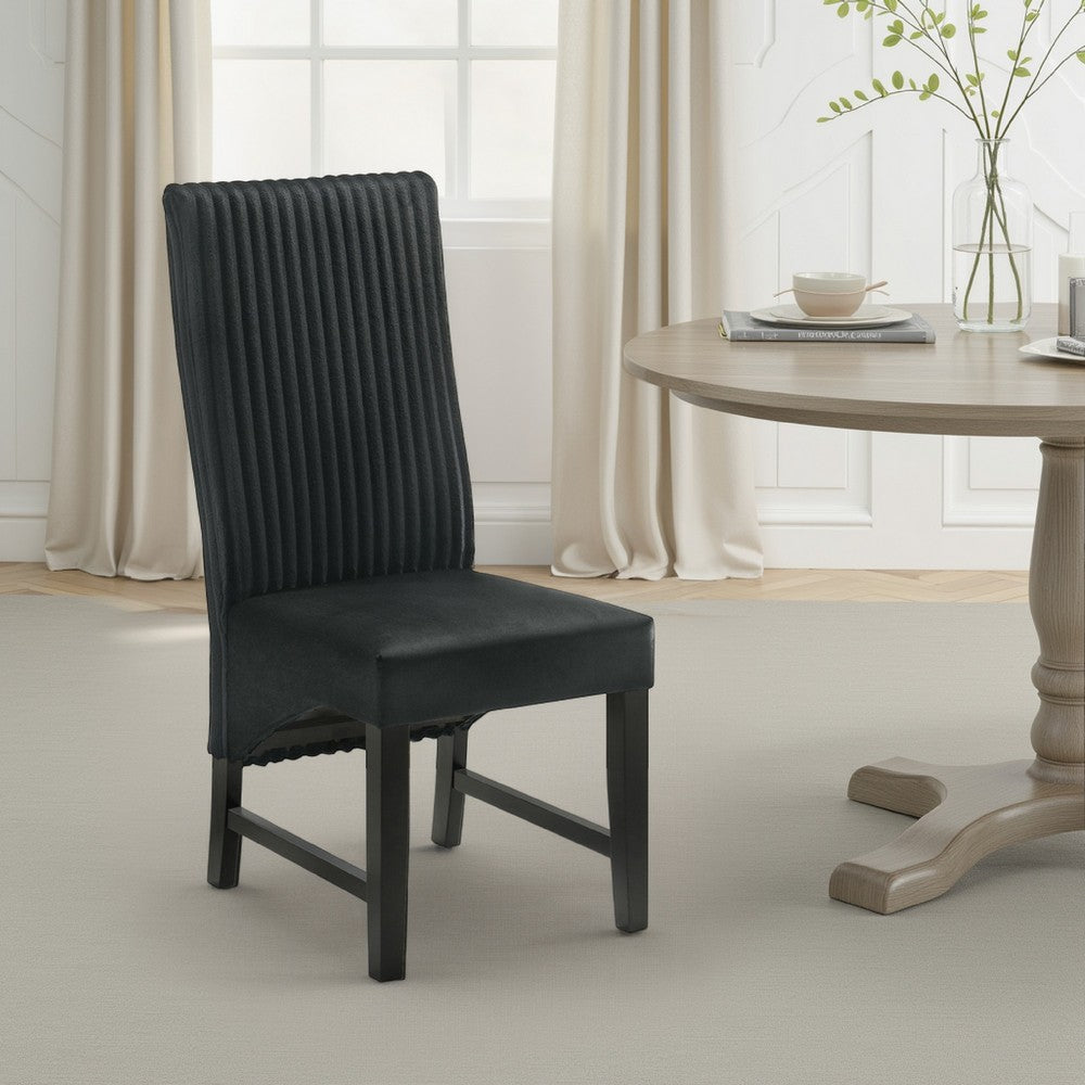 Benjara Ranna Dining Chair Set of 2, Black Velvet Foam Cushions, Hardwood