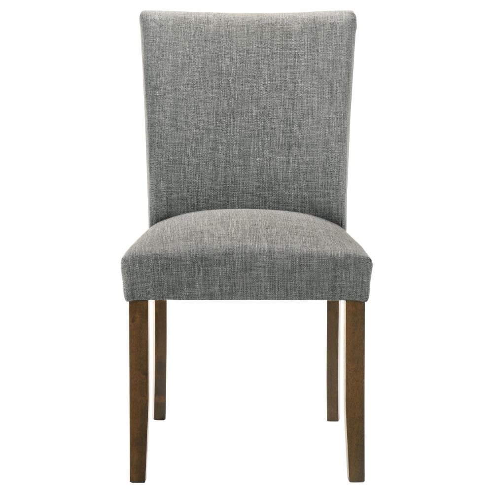 Benjara Cana Dining Chair Set of 2, Gray Fabric Foam Cushion, Brown Wood Legs