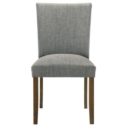 Benjara Cana Dining Chair Set of 2, Gray Fabric Foam Cushion, Brown Wood Legs