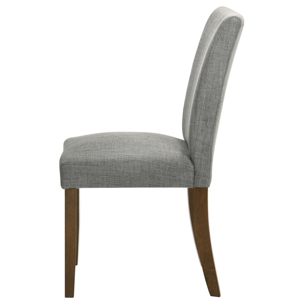Benjara Cana Dining Chair Set of 2, Gray Fabric Foam Cushion, Brown Wood Legs