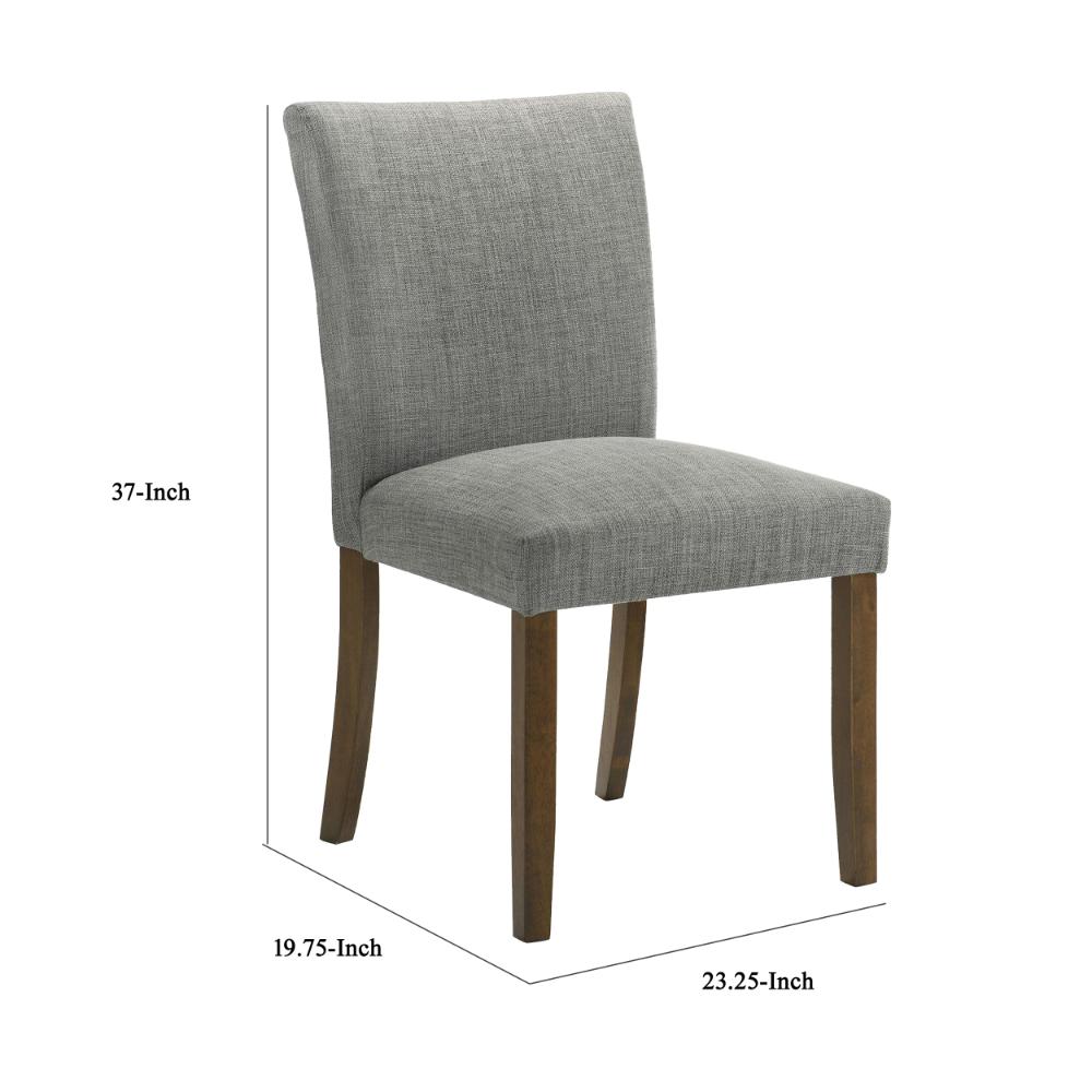 Benjara Cana Dining Chair Set of 2, Gray Fabric Foam Cushion, Brown Wood Legs