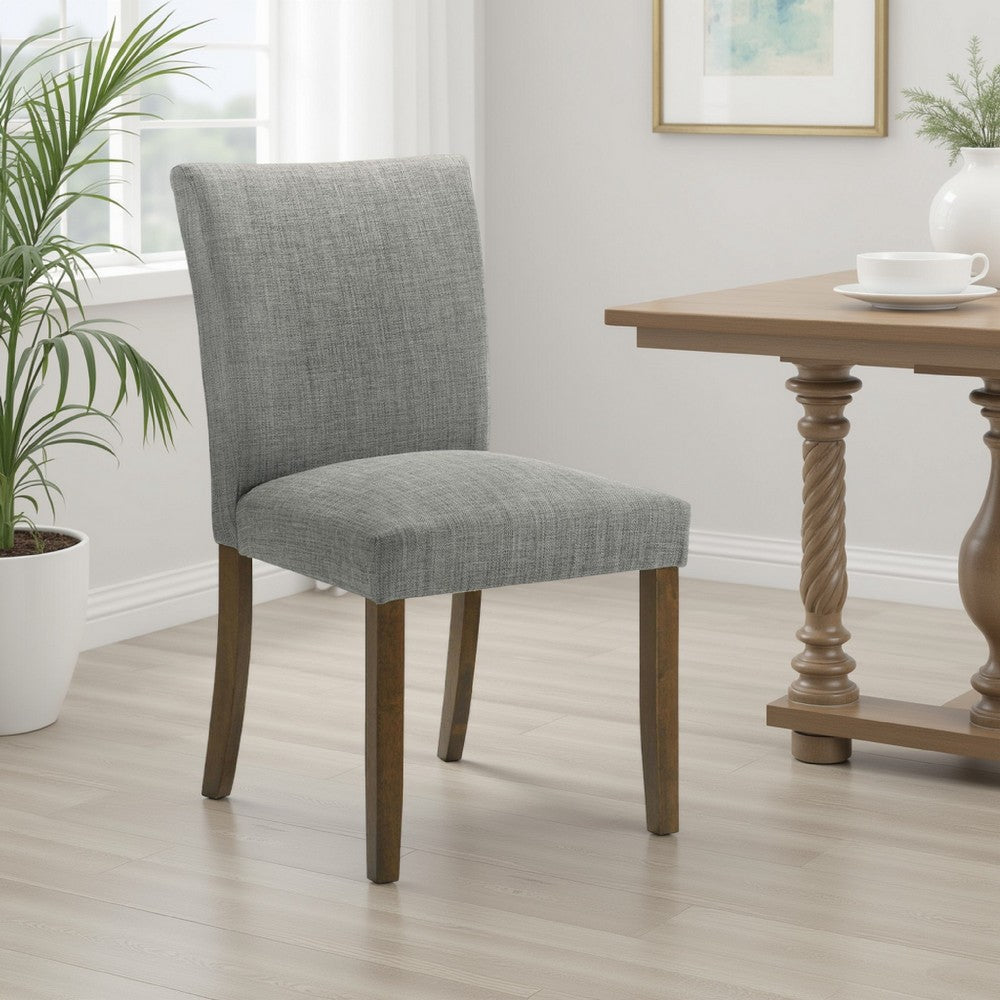 Benjara Cana Dining Chair Set of 2, Gray Fabric Foam Cushion, Brown Wood Legs