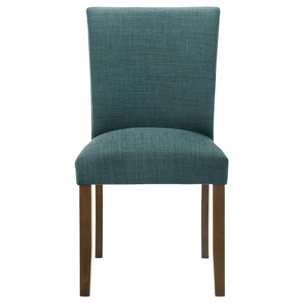 Benjara Cana Dining Chair Set of 2, Blue Fabric Foam Cushion, Brown Wood Legs