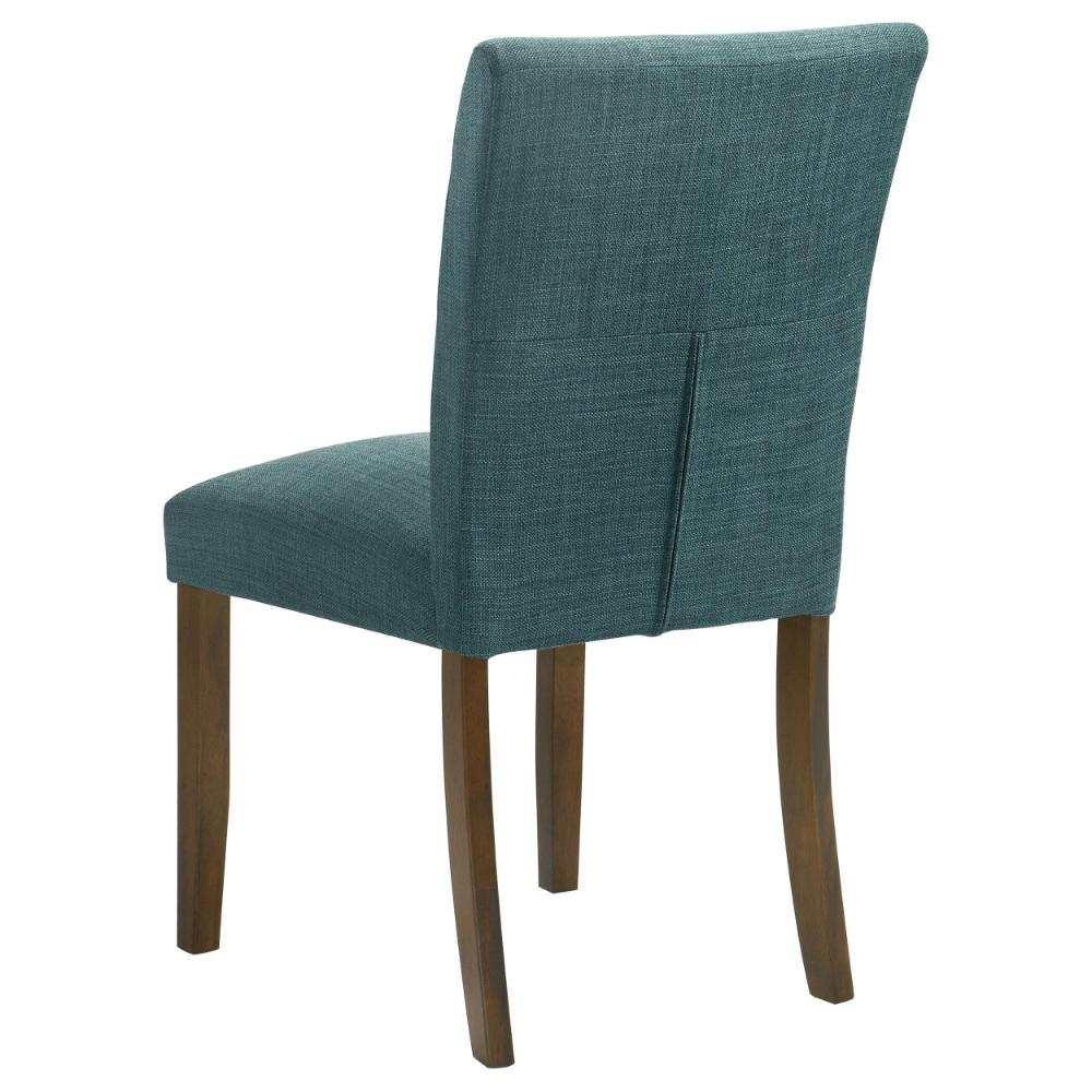Benjara Cana Dining Chair Set of 2, Blue Fabric Foam Cushion, Brown Wood Legs