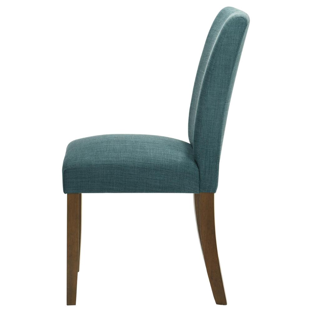 Benjara Cana Dining Chair Set of 2, Blue Fabric Foam Cushion, Brown Wood Legs