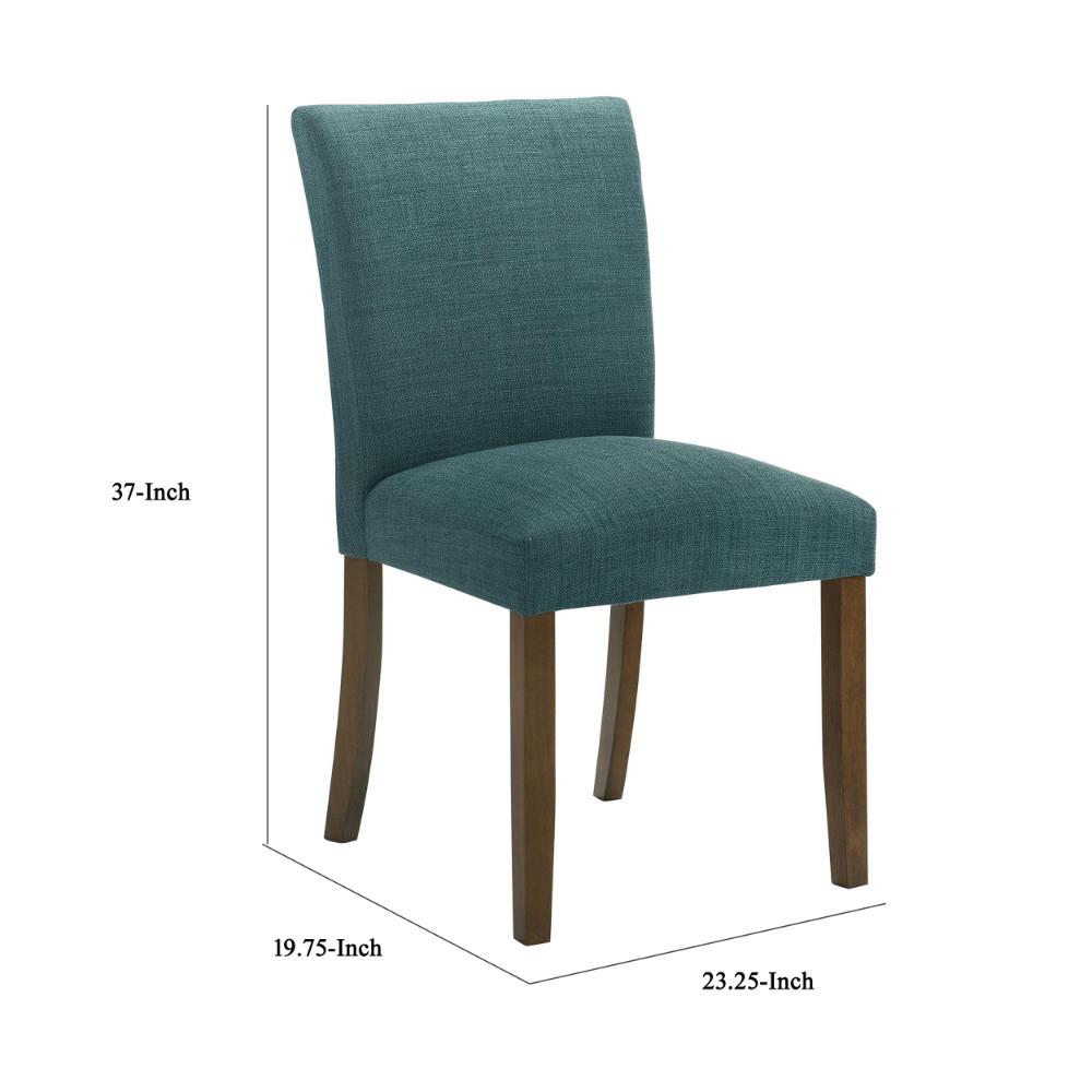 Benjara Cana Dining Chair Set of 2, Blue Fabric Foam Cushion, Brown Wood Legs