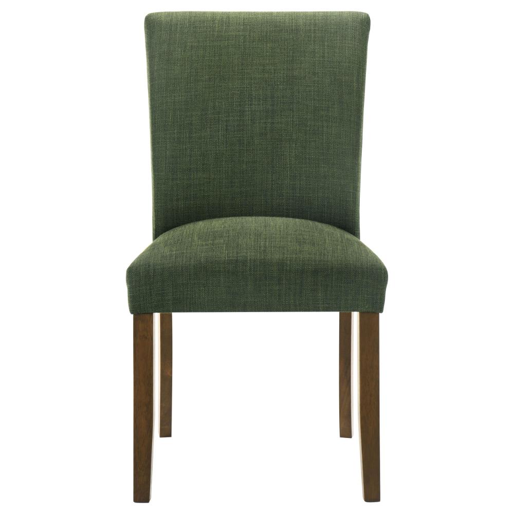 Benjara Cana Dining Chair Set of 2, Green Fabric Foam Cushion, Brown Wood Legs