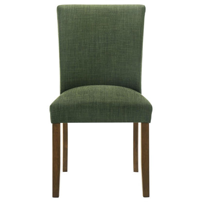 Benjara Cana Dining Chair Set of 2, Green Fabric Foam Cushion, Brown Wood Legs