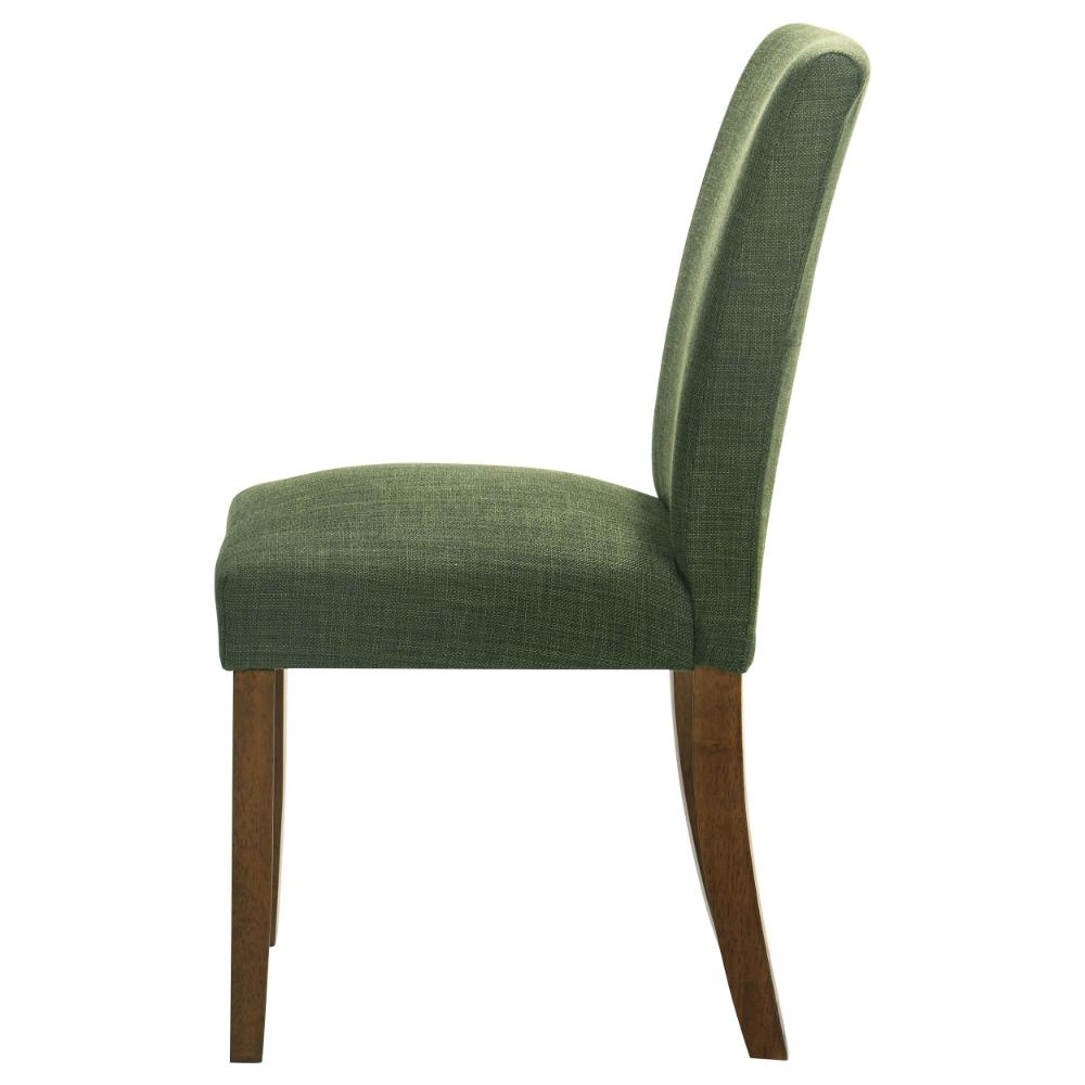 Benjara Cana Dining Chair Set of 2, Green Fabric Foam Cushion, Brown Wood Legs