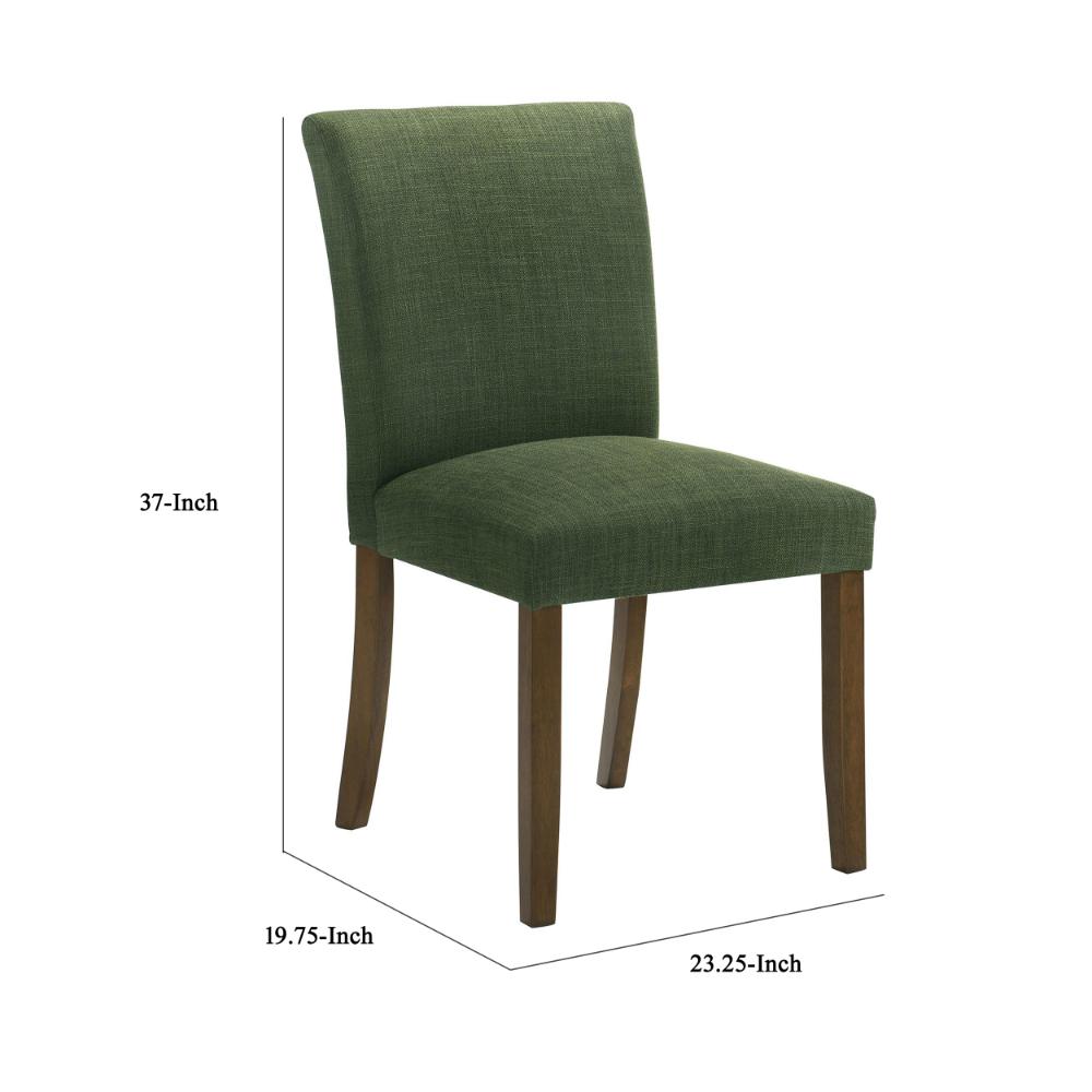 Benjara Cana Dining Chair Set of 2, Green Fabric Foam Cushion, Brown Wood Legs