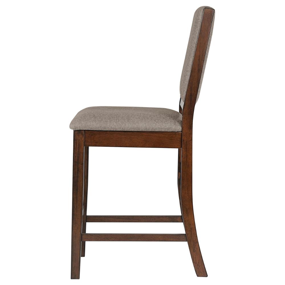 Benjara Patter Counter Height Chair Set of 2, Beige Fabric, Dark Brown 26 Inch