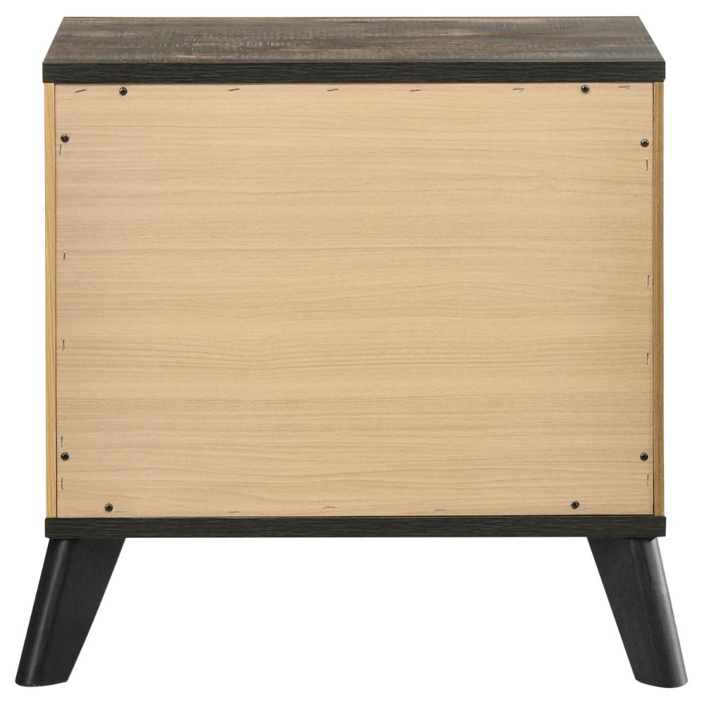 Benjara Wemy Nightstand with 2 Drawers, Metal Legs, Weathered Brown Pine Wood