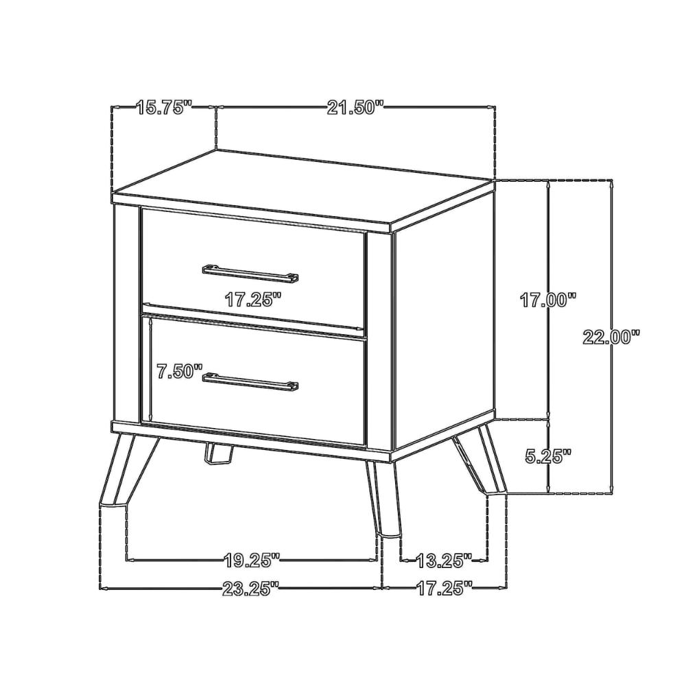 Benjara Wemy Nightstand with 2 Drawers, Metal Legs, Weathered Brown Pine Wood
