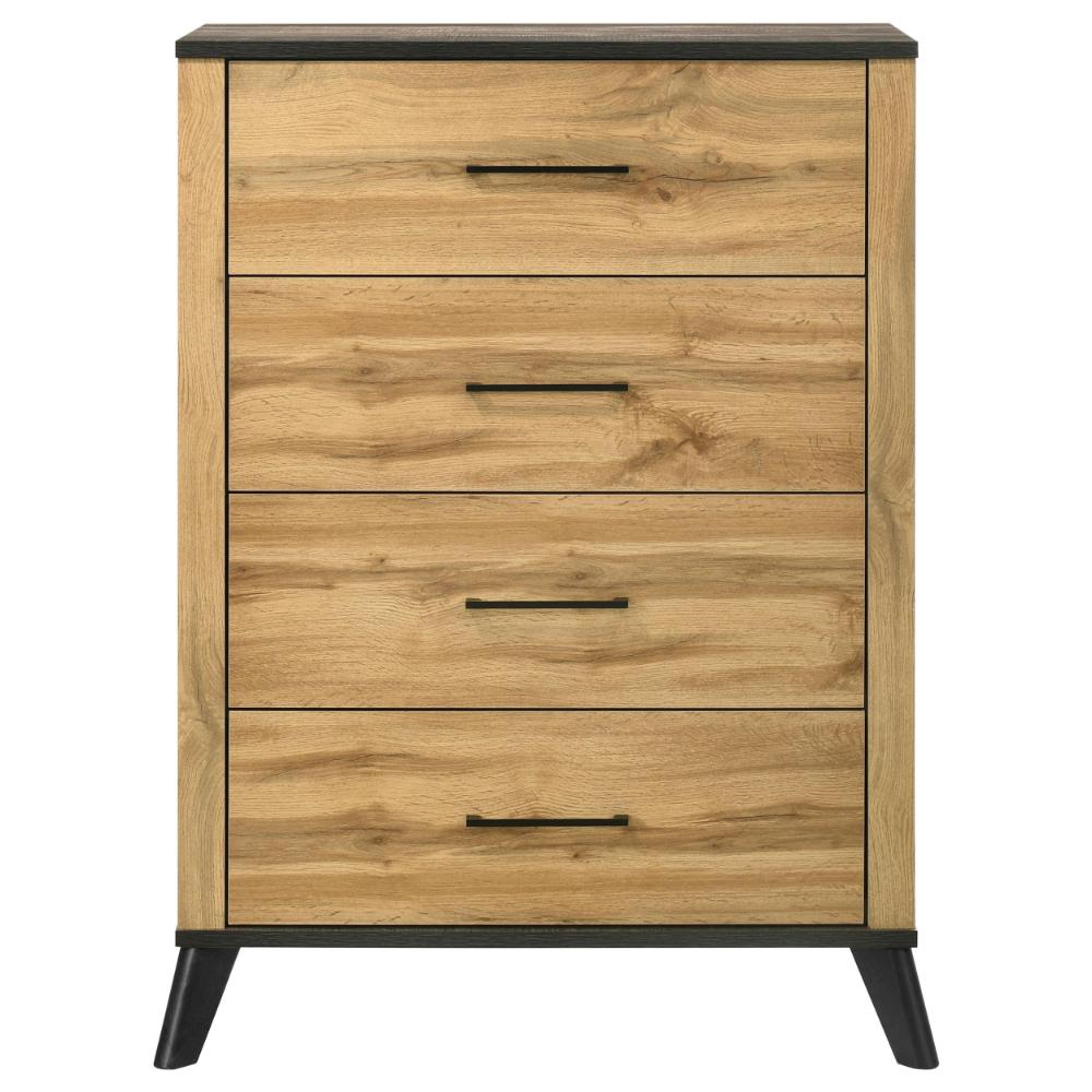 Benjara Wemy Tall Dresser Chest, 4 Drawers, Weathered Dark Brown Pine Wood