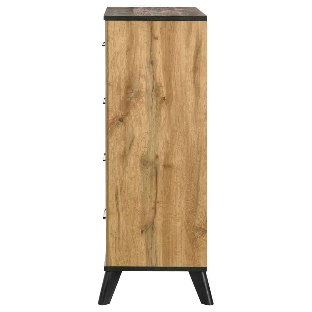 Benjara Wemy Tall Dresser Chest, 4 Drawers, Weathered Dark Brown Pine Wood