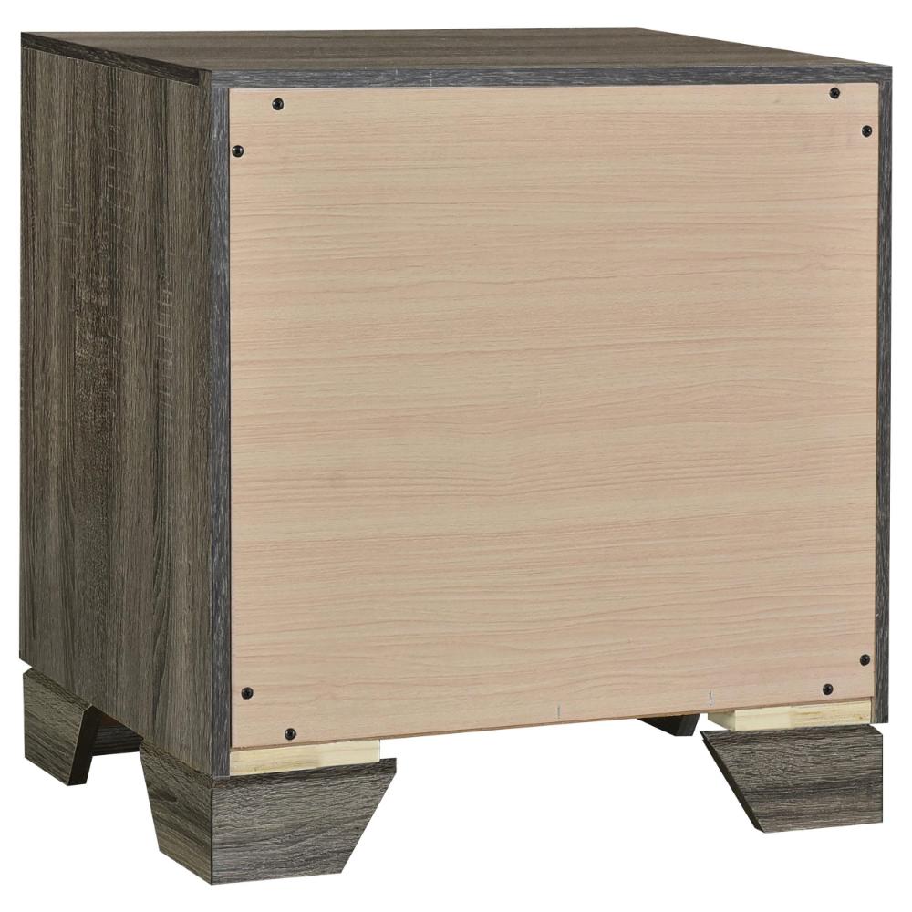 Benjara Reay Nightstand, Brown Oak Finish, 2 Drawers Silver Metal Bar Handles