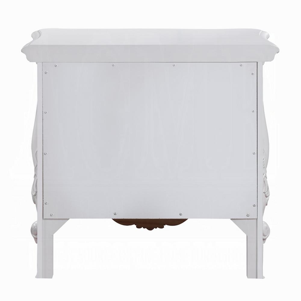 Benjara Maver Nightstand with 2 Drawers Scrolled Details, 32 Inch White Wood