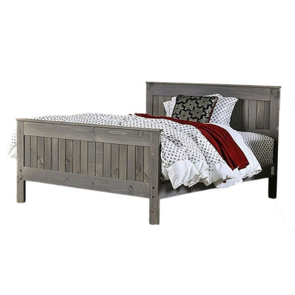 Benjara Waly Queen Bed, Farmhouse Plank Style Design, Classic Gray Pine Wood