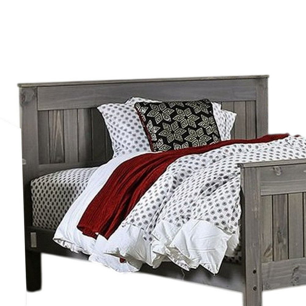 Benjara Waly Queen Bed, Farmhouse Plank Style Design, Classic Gray Pine Wood