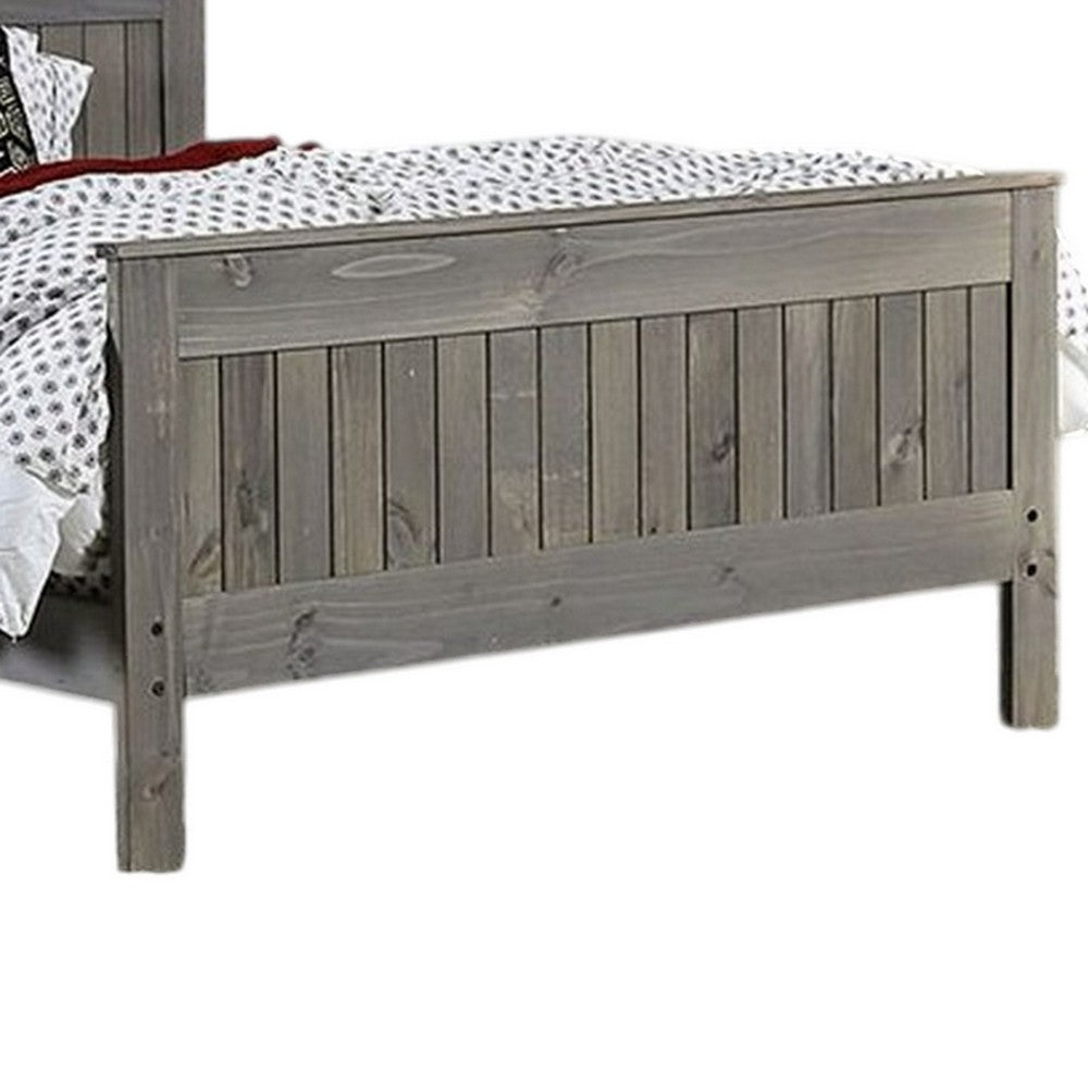 Benjara Waly Queen Bed, Farmhouse Plank Style Design, Classic Gray Pine Wood